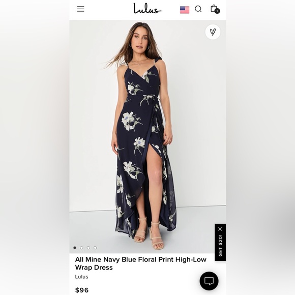 Lulus Dresses & Skirts - Lulus All Mine Navy Blue Floral Print High-Low Wrap Dress